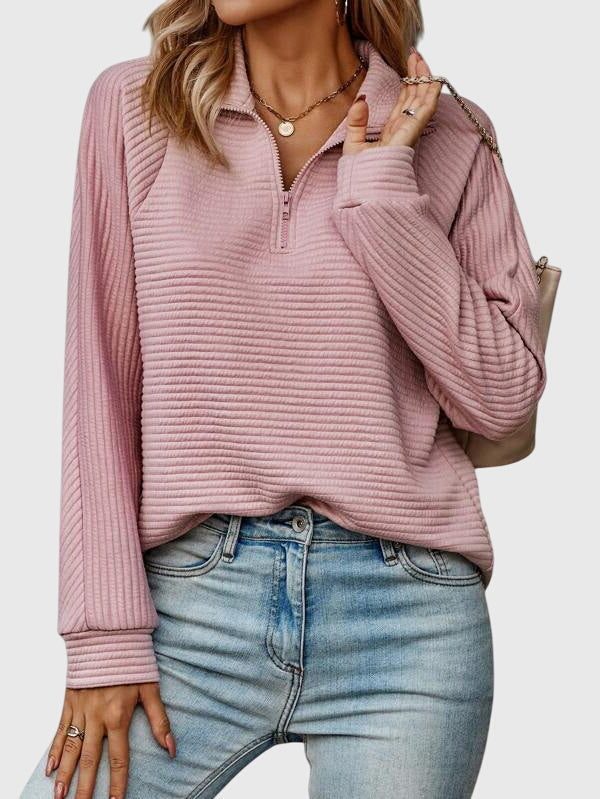Women's Casual Rib Texture Half-Zip Sweater