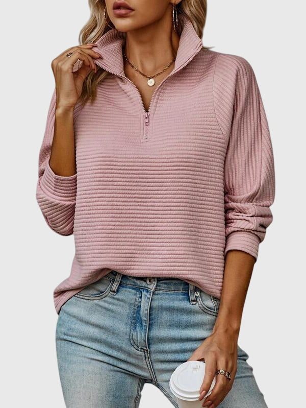 Women's Casual Rib Texture Half-Zip Sweater