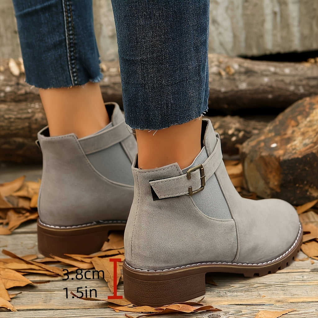 Women's Buckle Ankle Boot with Block Heel