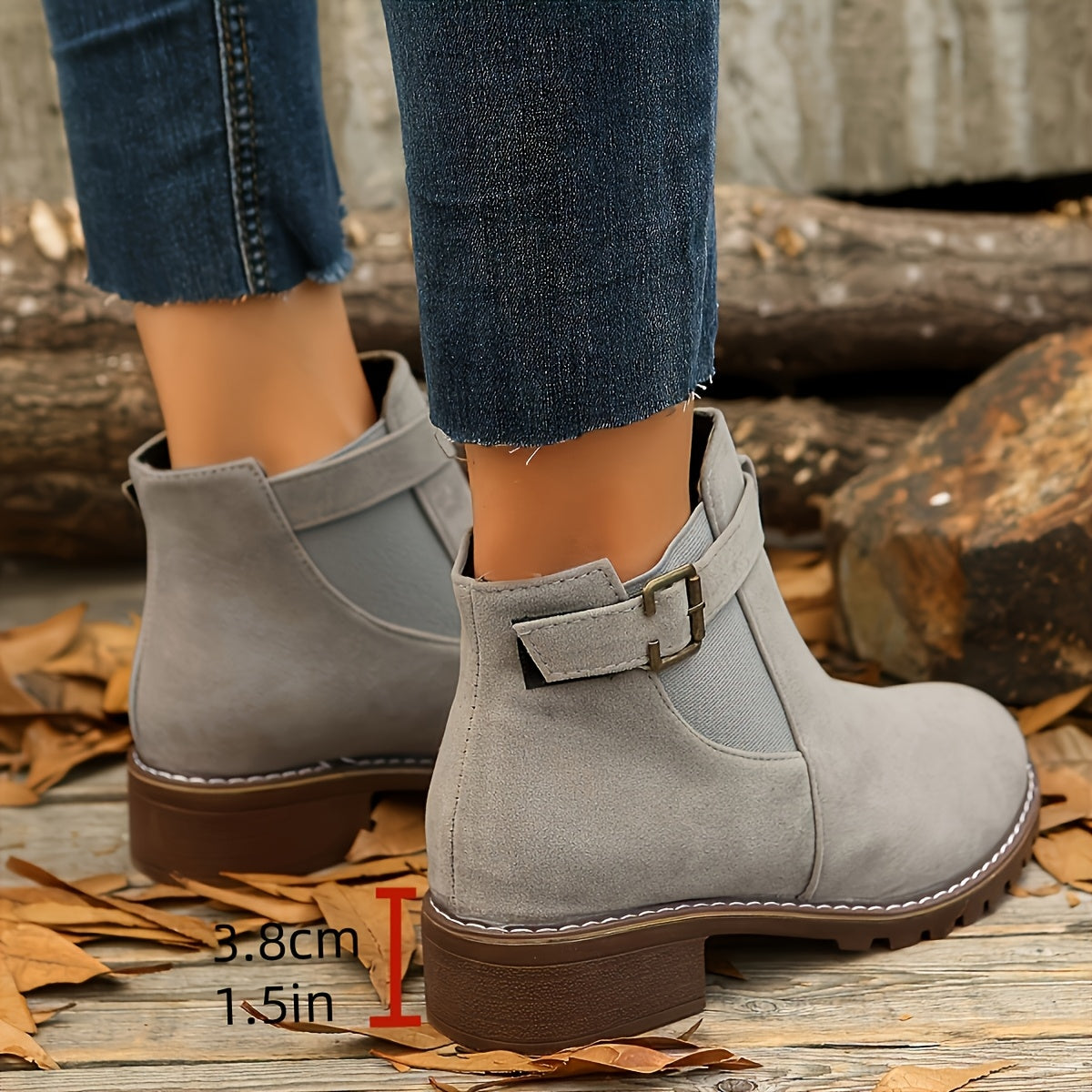 Women's Buckle Ankle Boot with Block Heel
