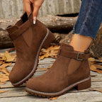 Women's Buckle Ankle Boot with Block Heel