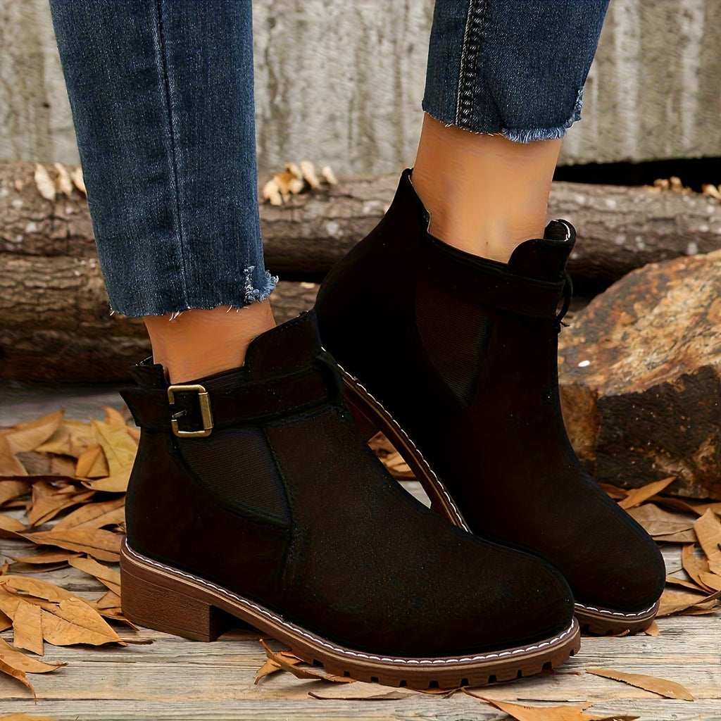 Women's Buckle Ankle Boot with Block Heel