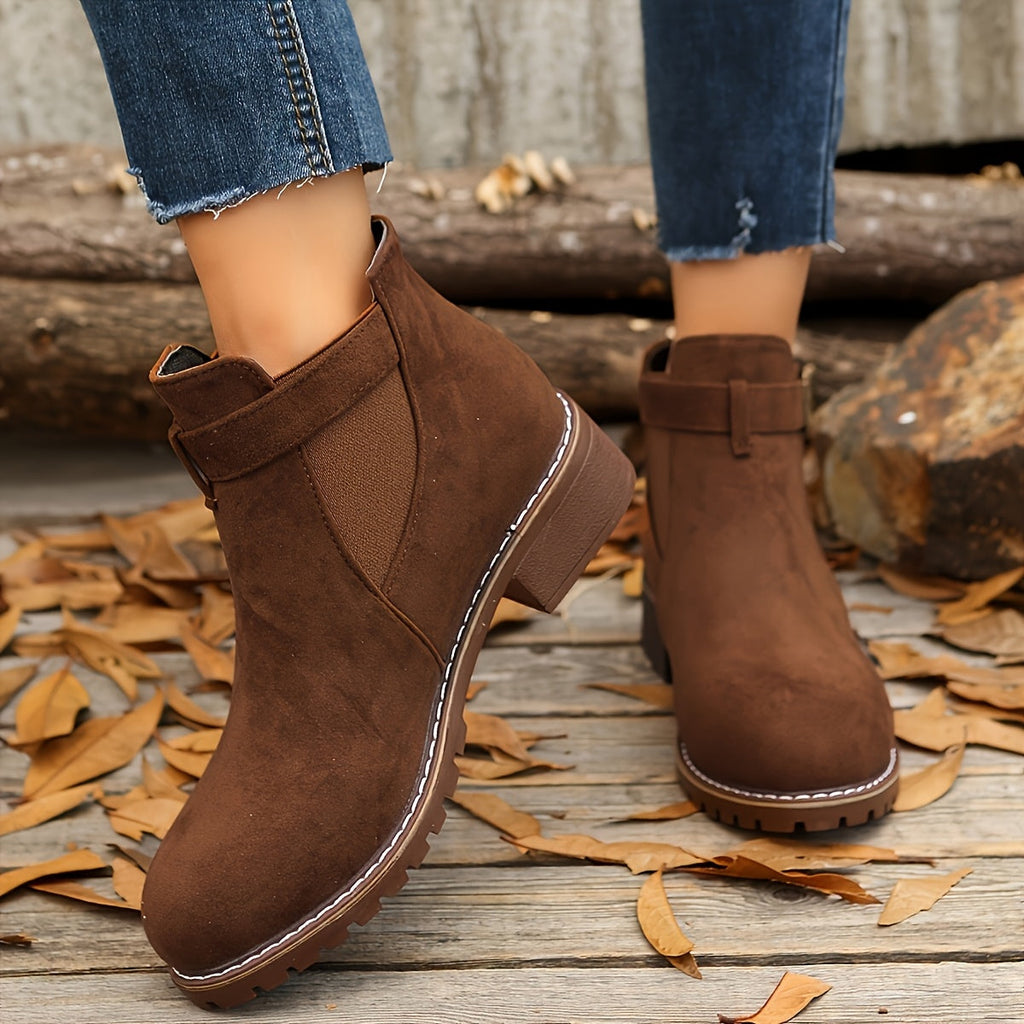 Women's Buckle Ankle Boot with Block Heel