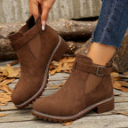 Women's Buckle Ankle Boot with Block Heel