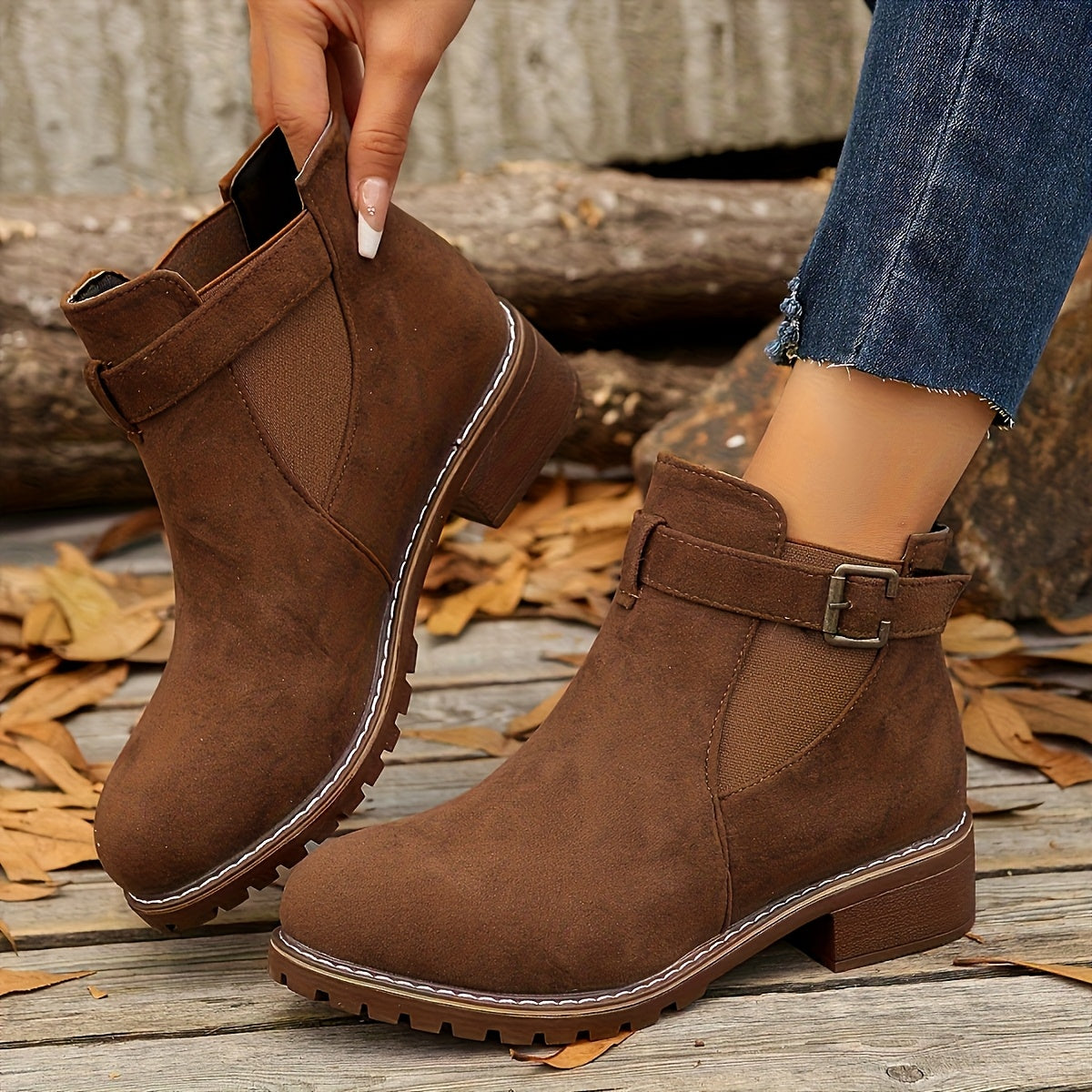 Women's Buckle Ankle Boot with Block Heel