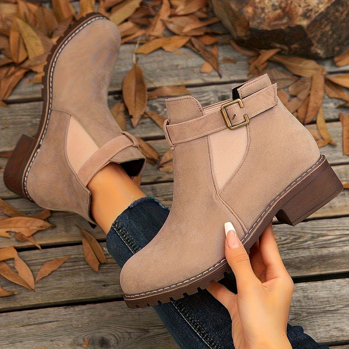 Women's Buckle Ankle Boot with Block Heel