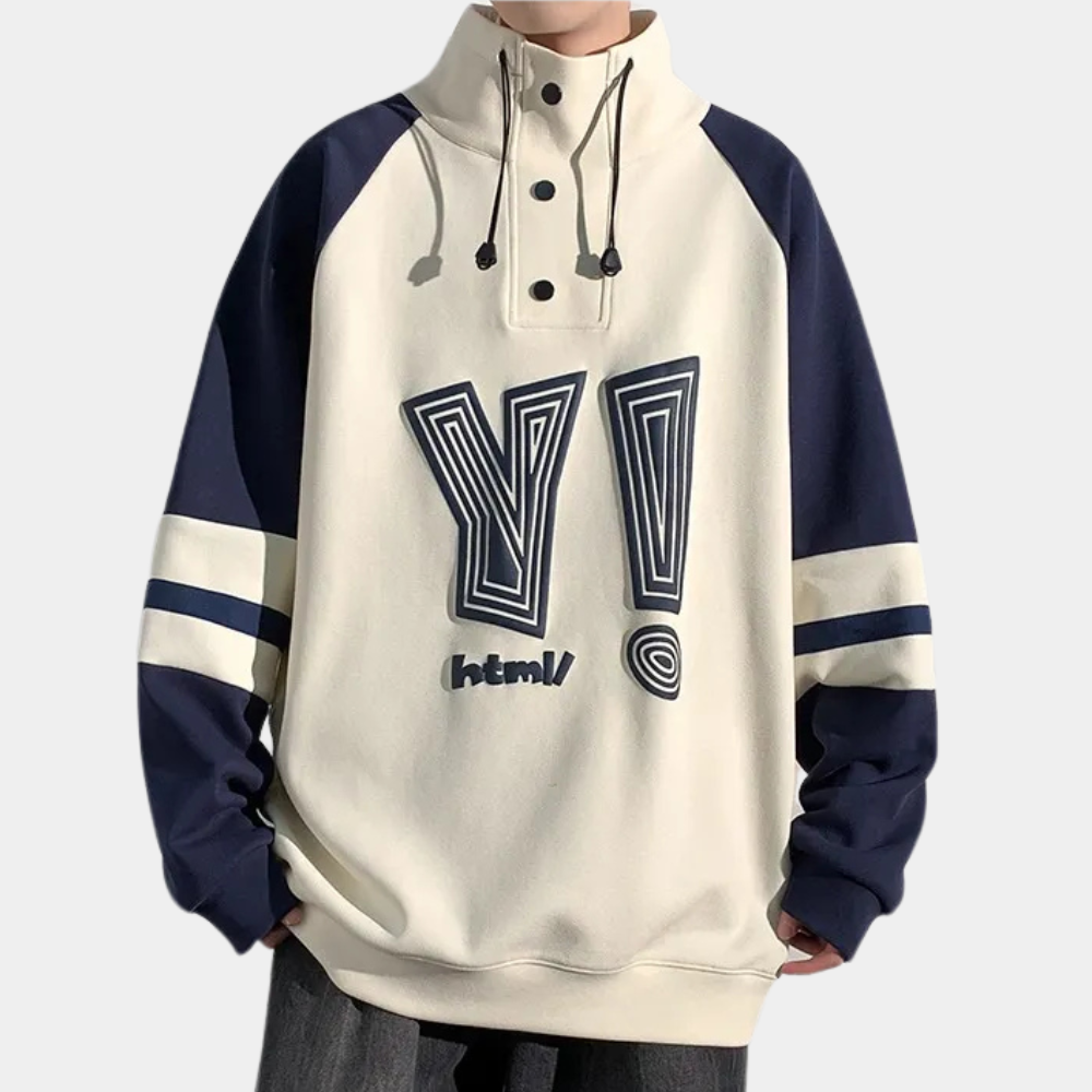 Men's Printed Stand Collar Pullover Sweatshirt