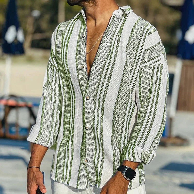 Men's Vintage Striped Shirt Lightweight Summer Casual Top Elegant