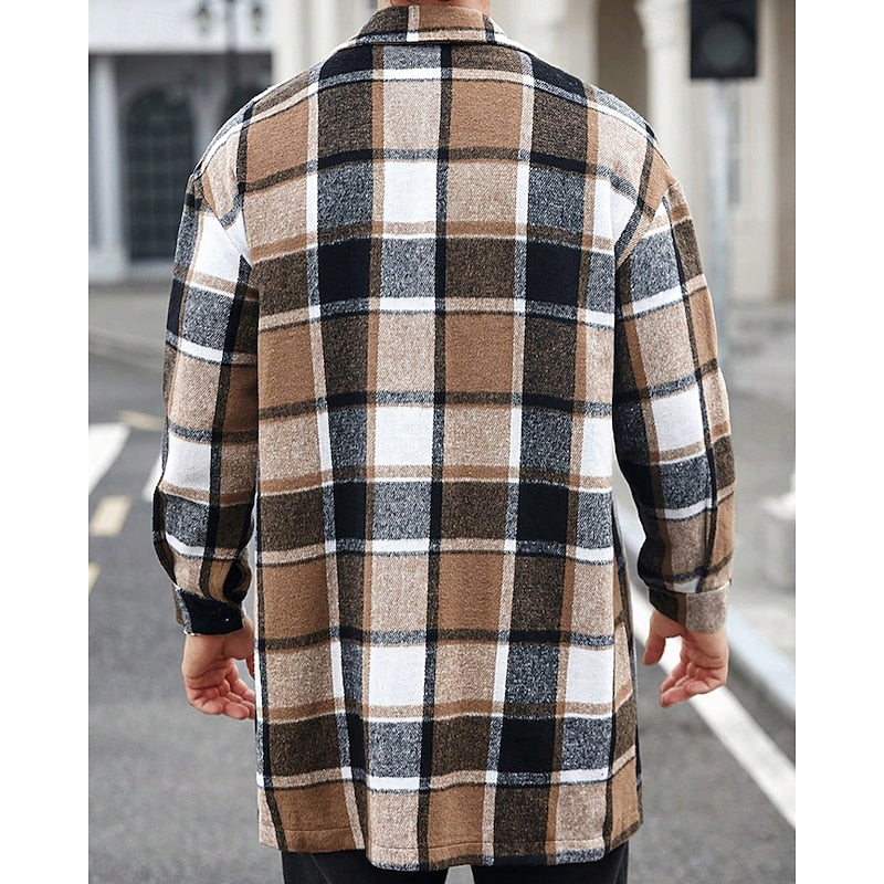 Women's Plaid Button-Up Shacket with Utility Pockets