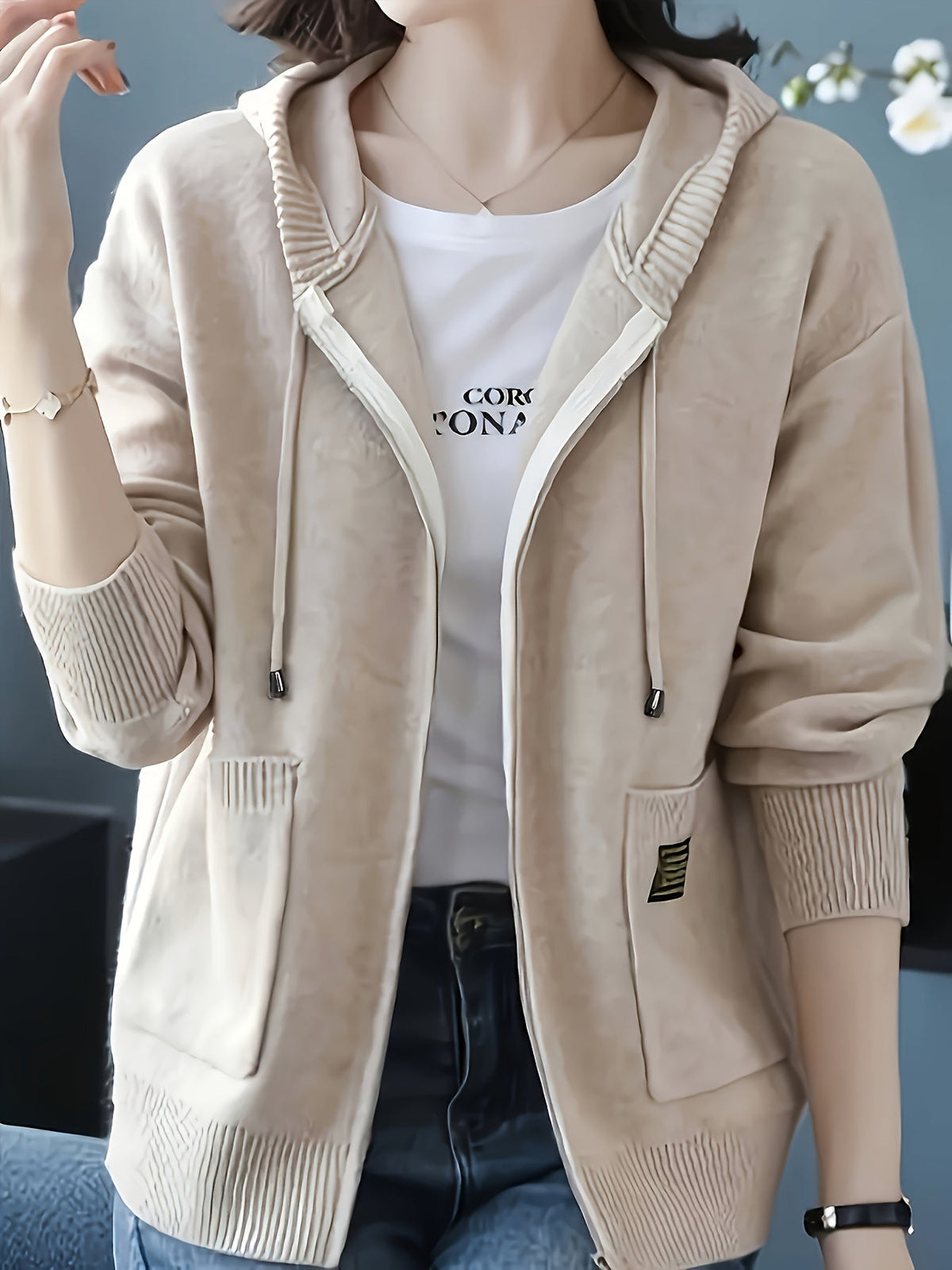 Women's Soft Knit Full-Zip Hoodie Cardigan with Pockets