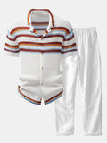 Men's Open Knit Button Shirt with Linen Blend Trousers
