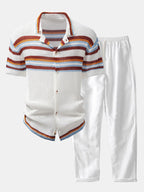 Men's Open Knit Button Shirt with Linen Blend Trousers