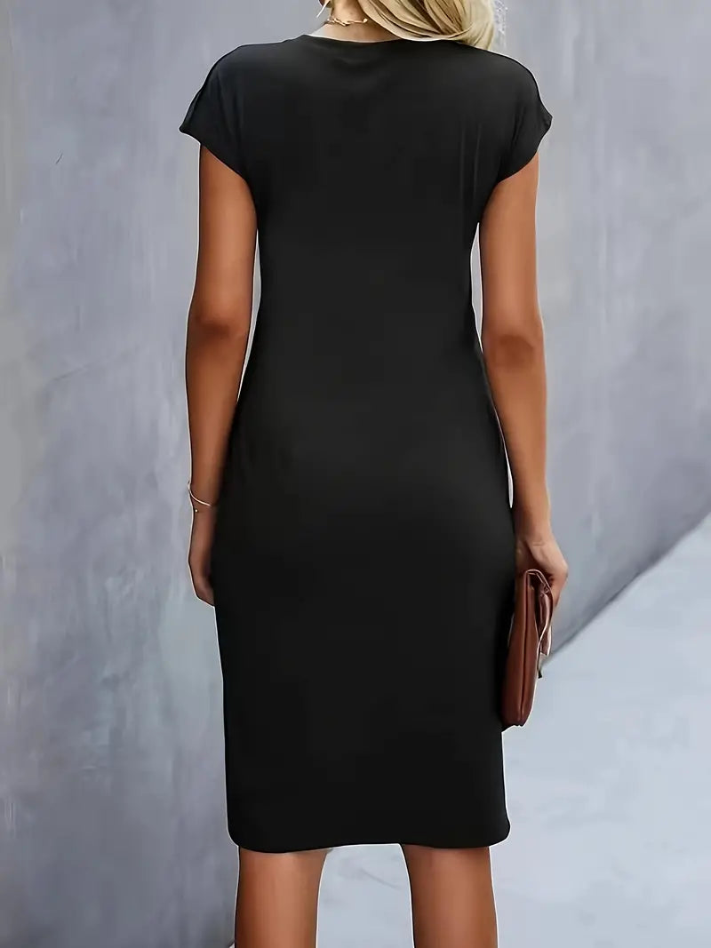 Women's Ruched Waist Bodycon Short Sleeve Midi Dress