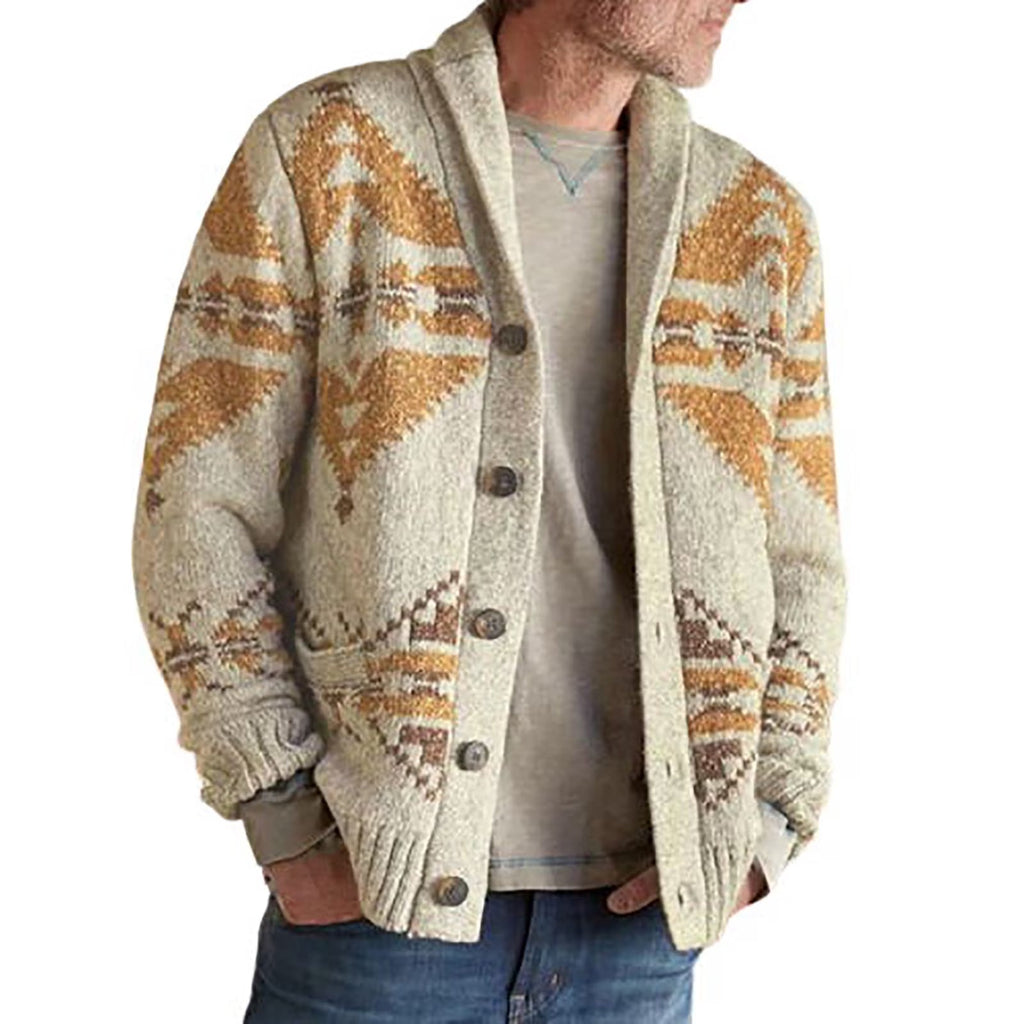 Men's Vintage Inspired Shawl Collar Cardigan Printed Button Knit