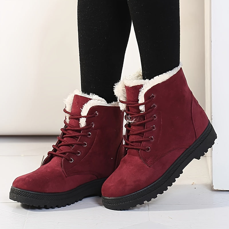 Women's Lightweight Everyday Winter Booties with Lace Front - Red