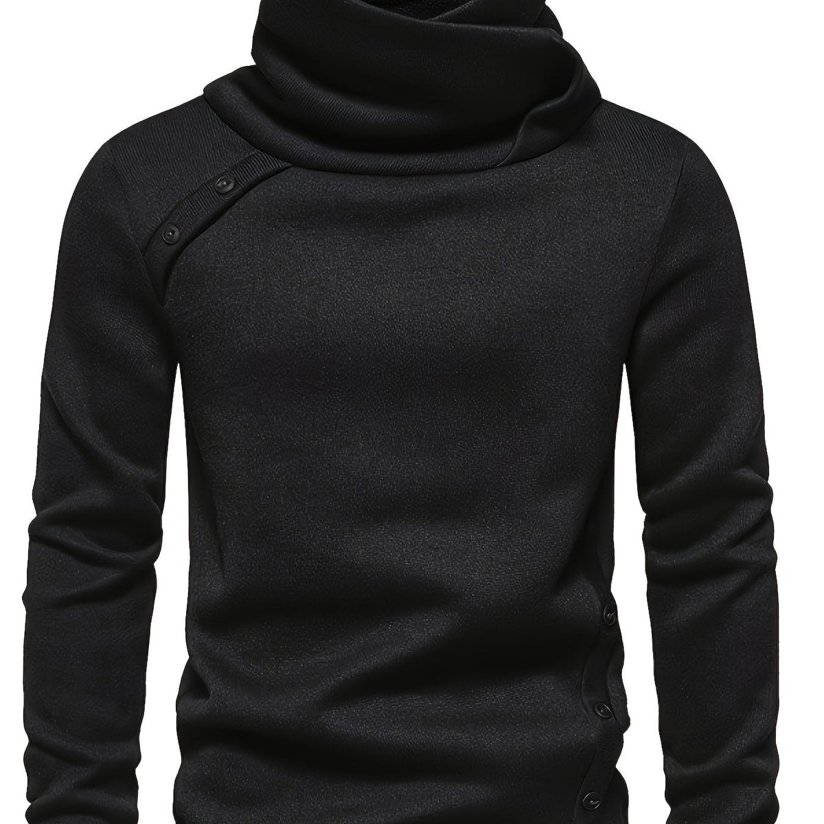 Women's Long Sleeve Draped Collar Sweater with Buttons - Black
