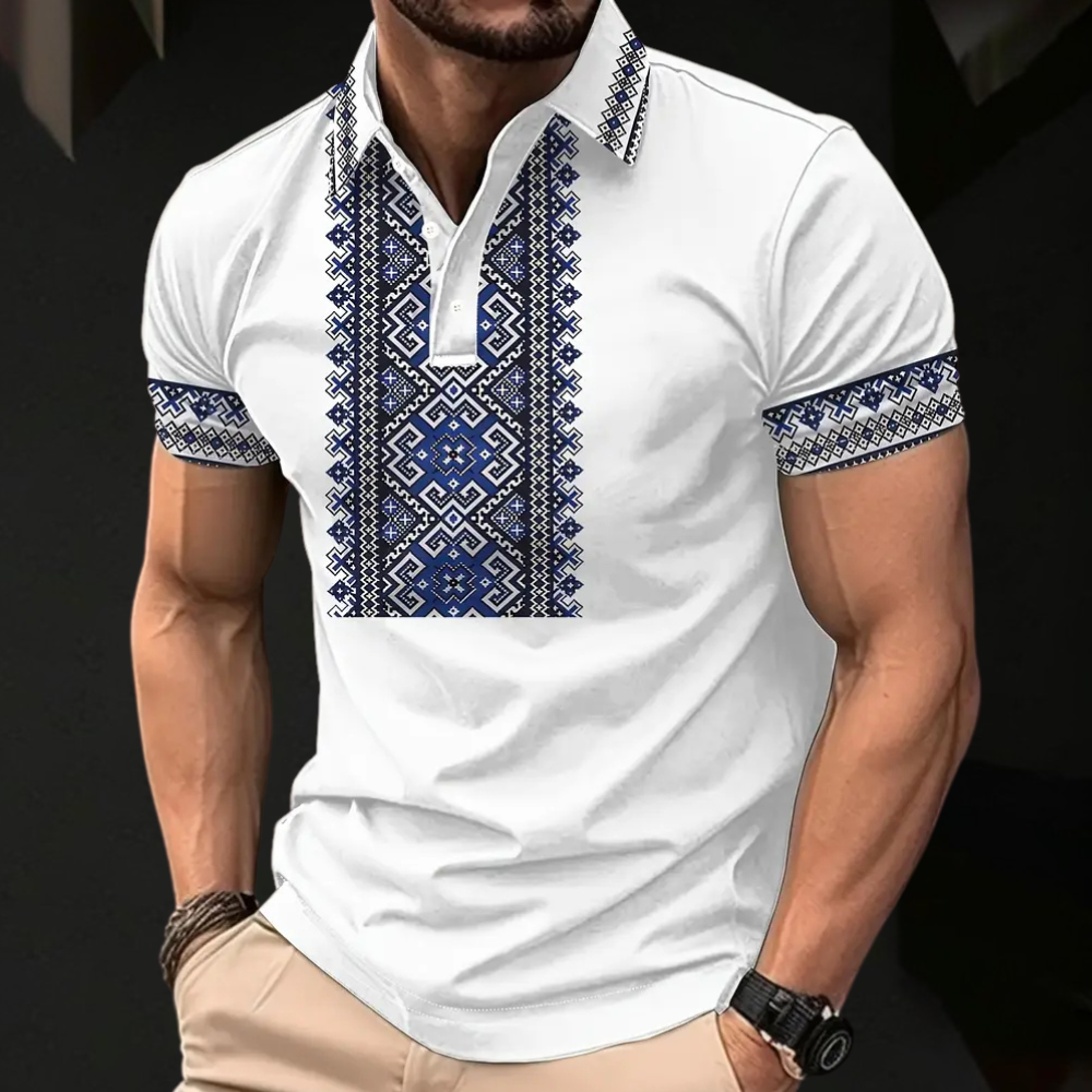 Men's Embroidered Polo Shirt Pattern Detail Slim Fit Casual