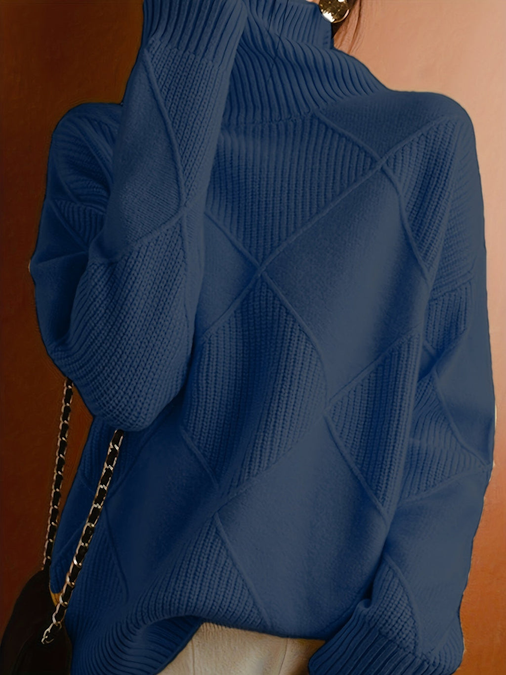 Women's Insulating Knit Turtleneck with Diamond Stitch Detail