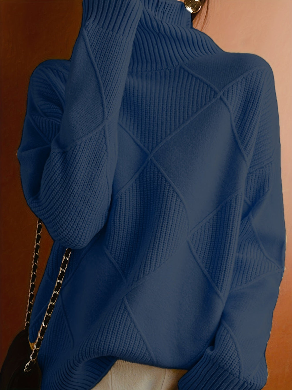 Women's Insulating Knit Turtleneck with Diamond Stitch Detail