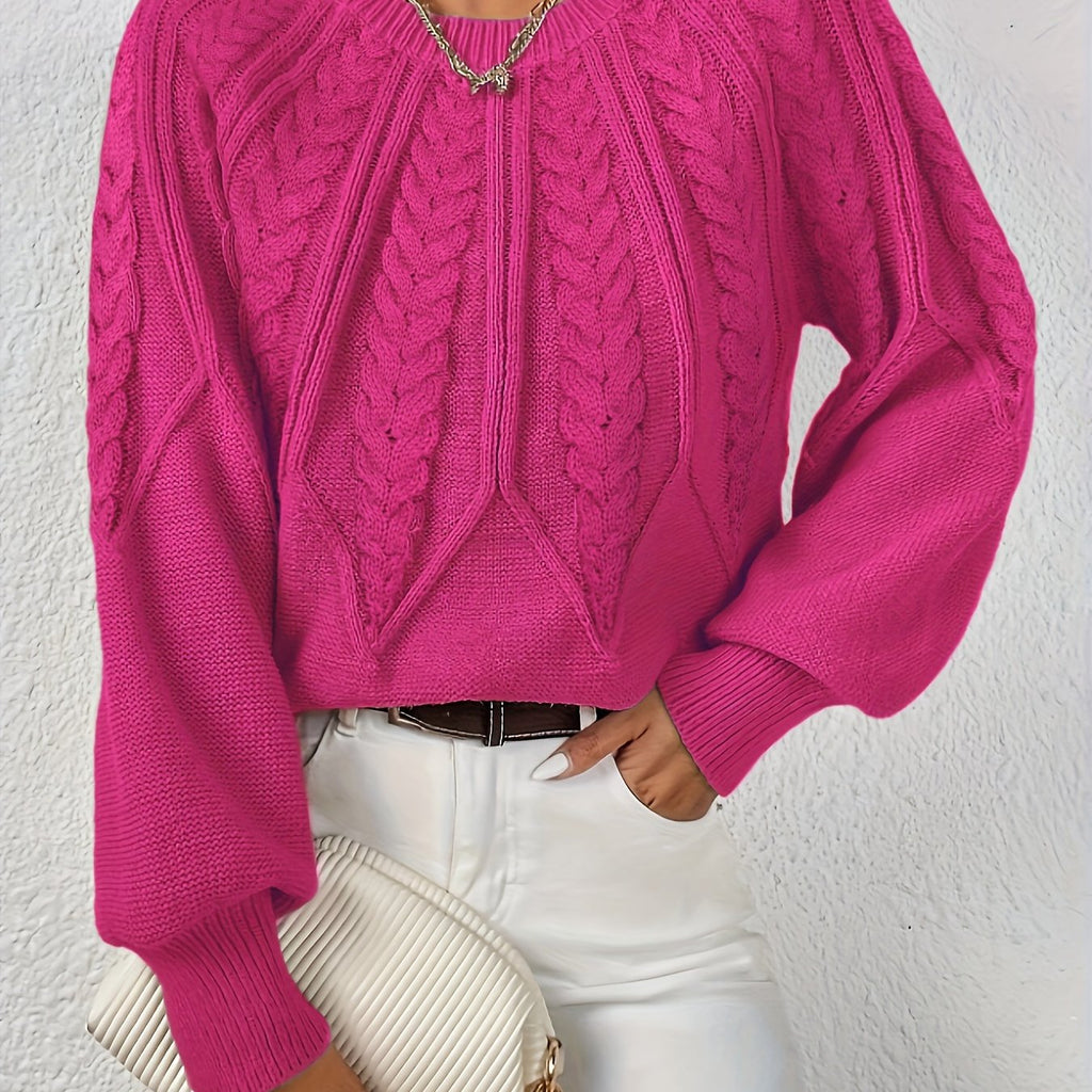Women's Voluminous Sleeve Sweater with Cable Knit Texture
