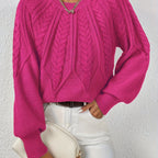 Women's Voluminous Sleeve Sweater with Cable Knit Texture