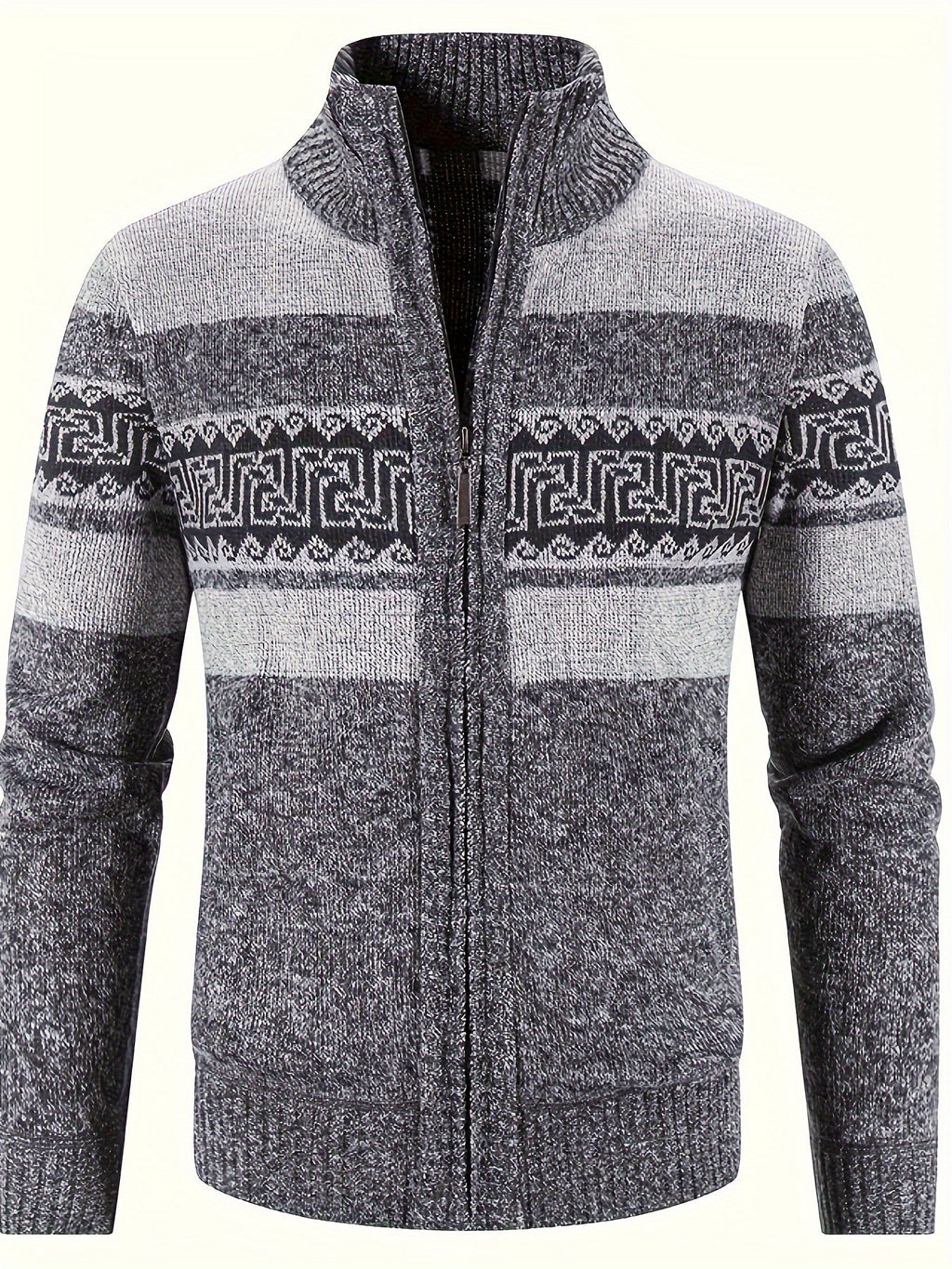 Women's Lined Zip-Front Knit Cardigan with Stand Collar