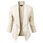 Women's Open-Front Blazer – Ruched-Sleeve Smart Layer