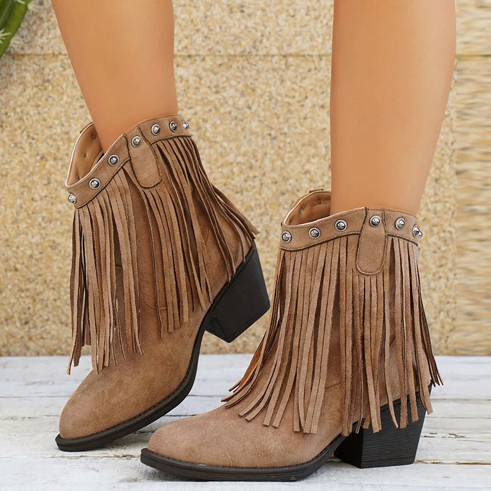 Women's Wide Calf Western Fringe Cowboy Boots