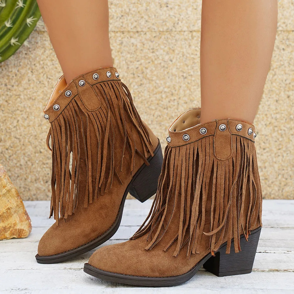 Women's Wide Calf Western Fringe Cowboy Boots