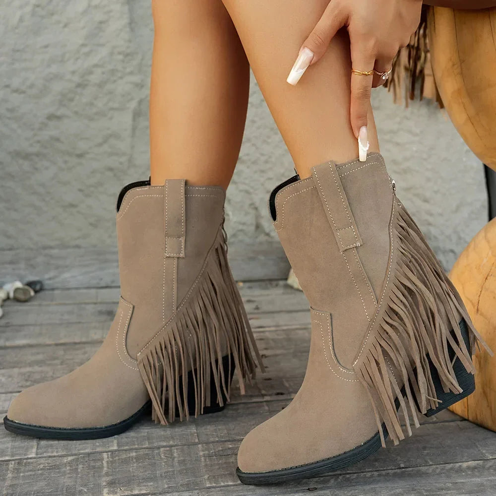 Women's Wide Calf Western Fringe Cowboy Boots