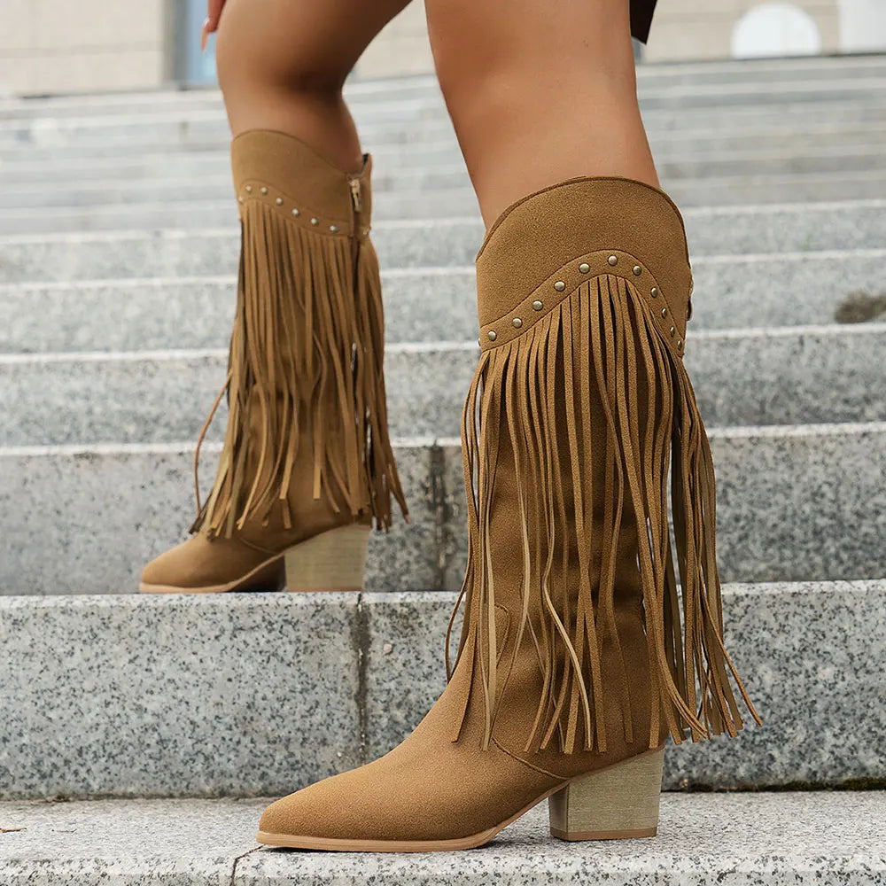 Women's Wide Calf Western Fringe Cowboy Boots