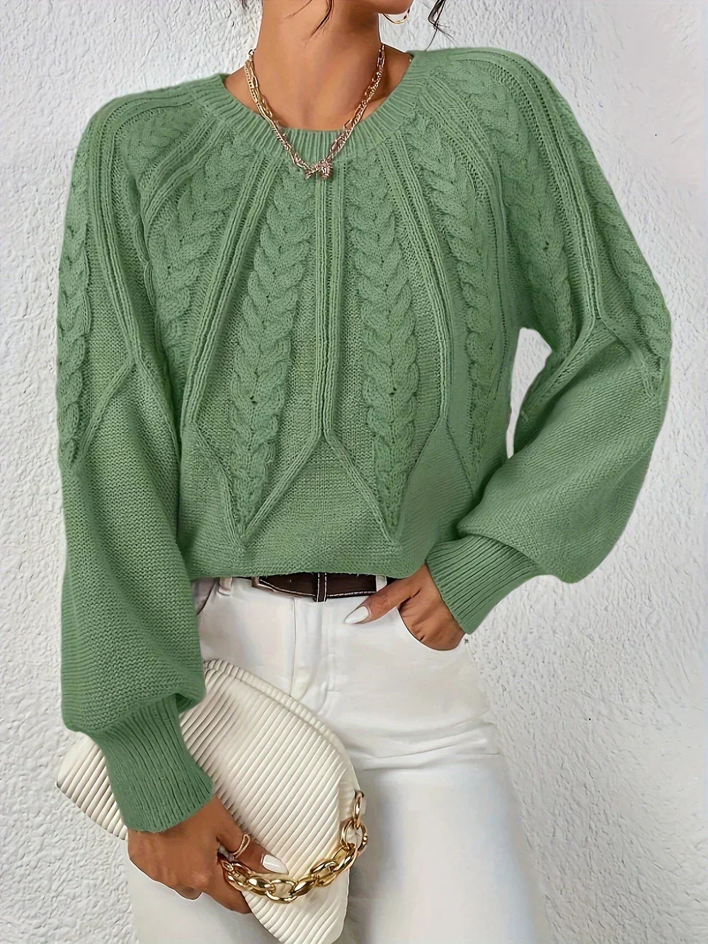 Women's Cable Knit Crew Neck Sweater