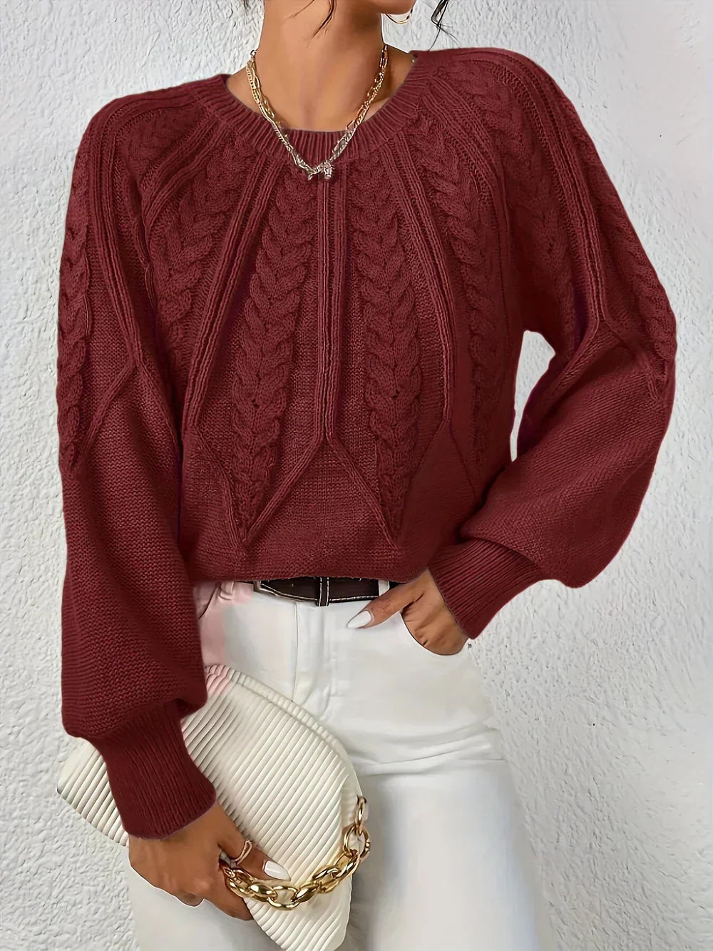 Women's Cable Knit Crew Neck Sweater