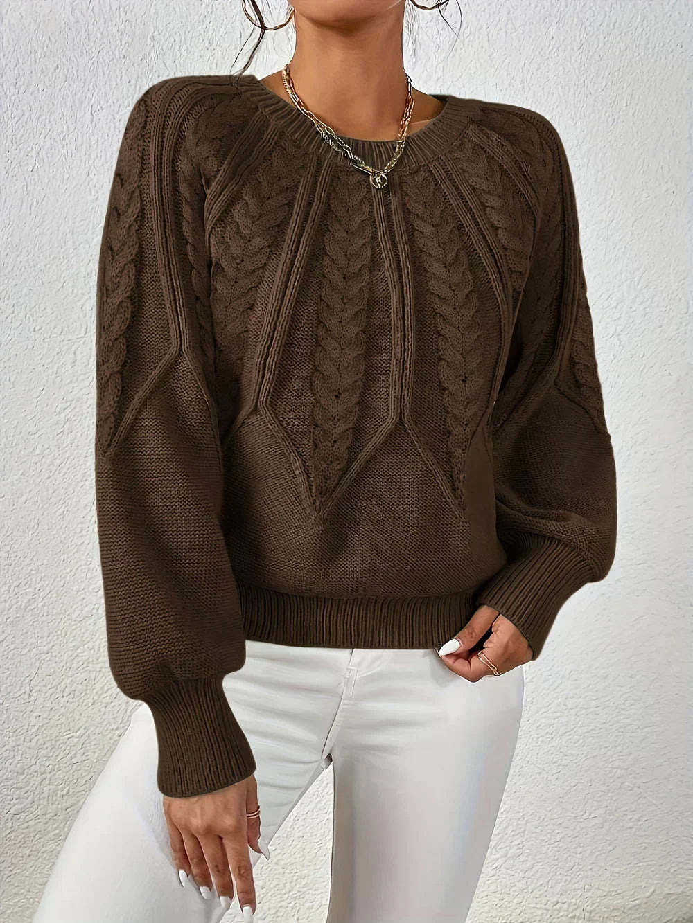 Women's Cable Knit Crew Neck Sweater