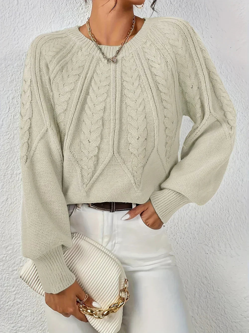 Women's Cable Knit Crew Neck Sweater