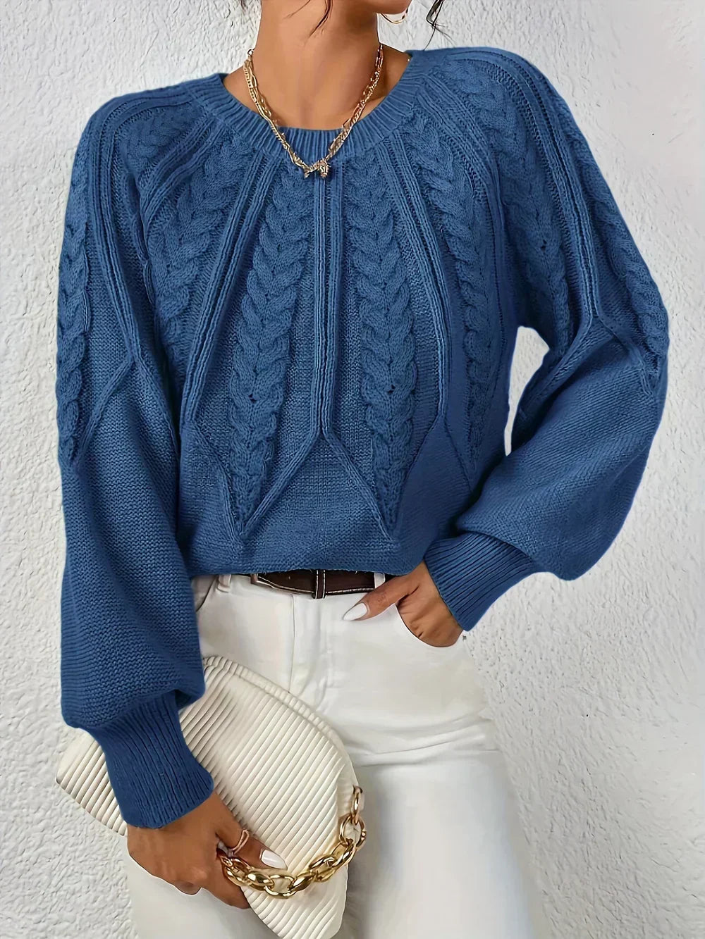 Women's Cable Knit Crew Neck Sweater