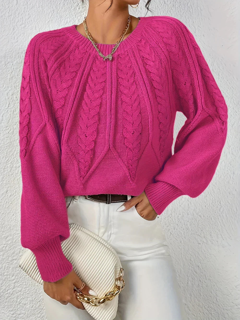 Women's Cable Knit Crew Neck Sweater
