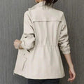 Women's Loose Fit Lightweight Wind Jacket with Adjustable Waist - Beige