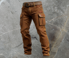 Men's Quilted Cargo Trousers Textured Utility Pocket Slim Fit