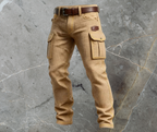 Men's Quilted Cargo Trousers Textured Utility Pocket Slim Fit