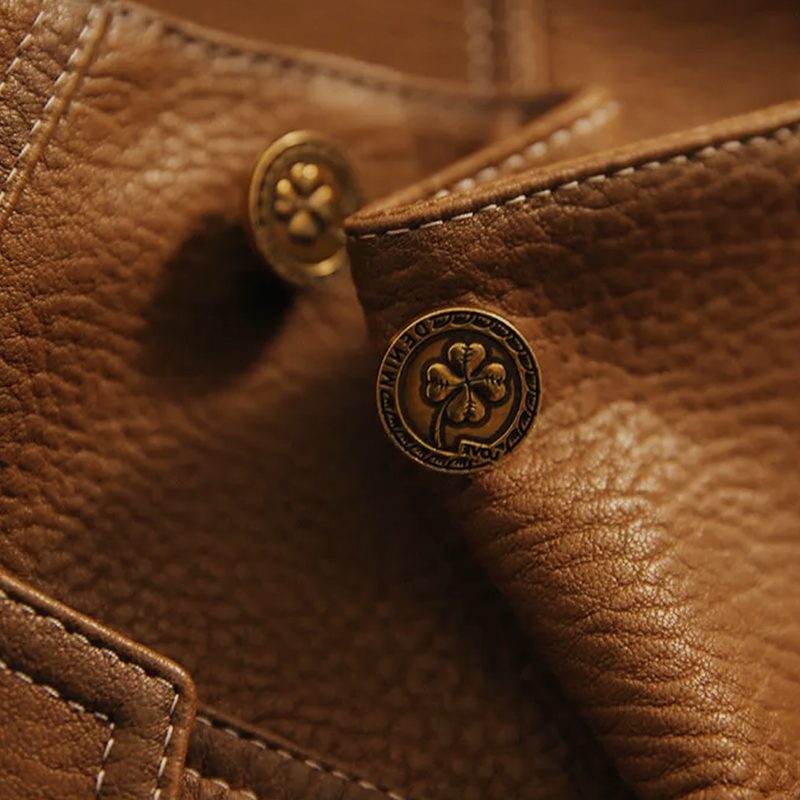Women's Brown Waist-Length Leather Jacket with Crisp Collar