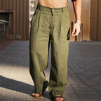 Men's Pleated Wide Leg Relaxed Fit Trousers