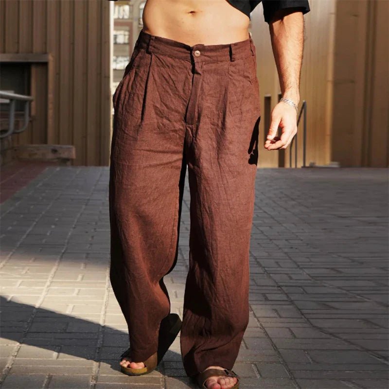 Men's Pleated Wide Leg Relaxed Fit Trousers