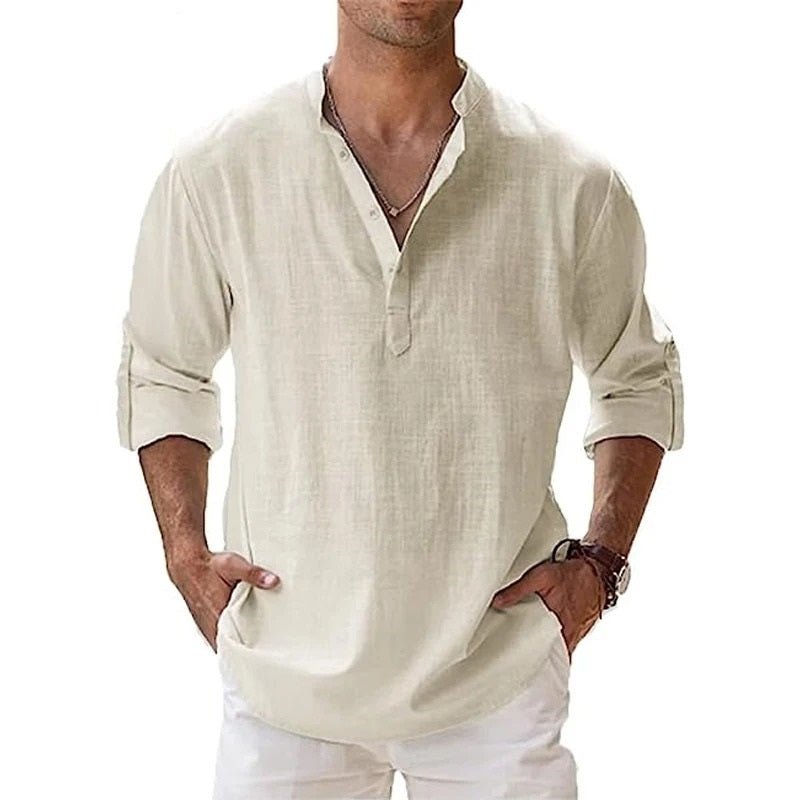 Men's Cotton Linen Shirt Lightweight Breathable Comfortable Stylish Casual