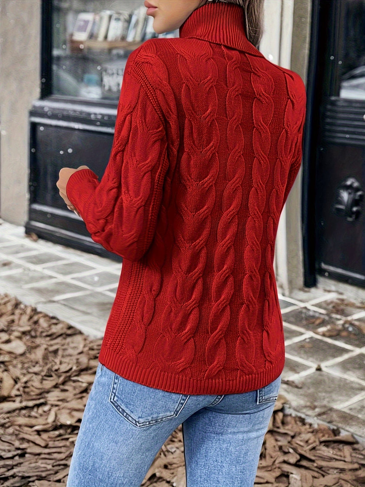 Women's Everyday Turtleneck Pullover with Twisted Cable Knit