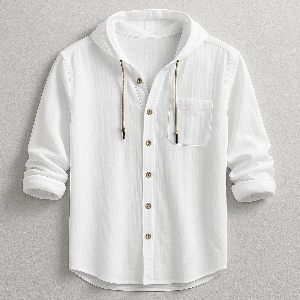 Men's Hooded Button Shirt Relaxed Lightweight Casual Overshirt