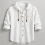 Men's Hooded Button Shirt Relaxed Lightweight Casual Overshirt