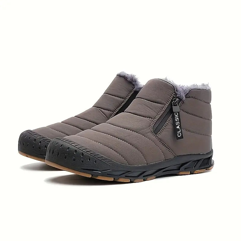 Men's Horizontal Quilted Zip Winter Boots with Plush Lining - Taupe