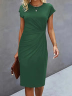 Women's Ruched Waist Bodycon Short Sleeve Midi Dress