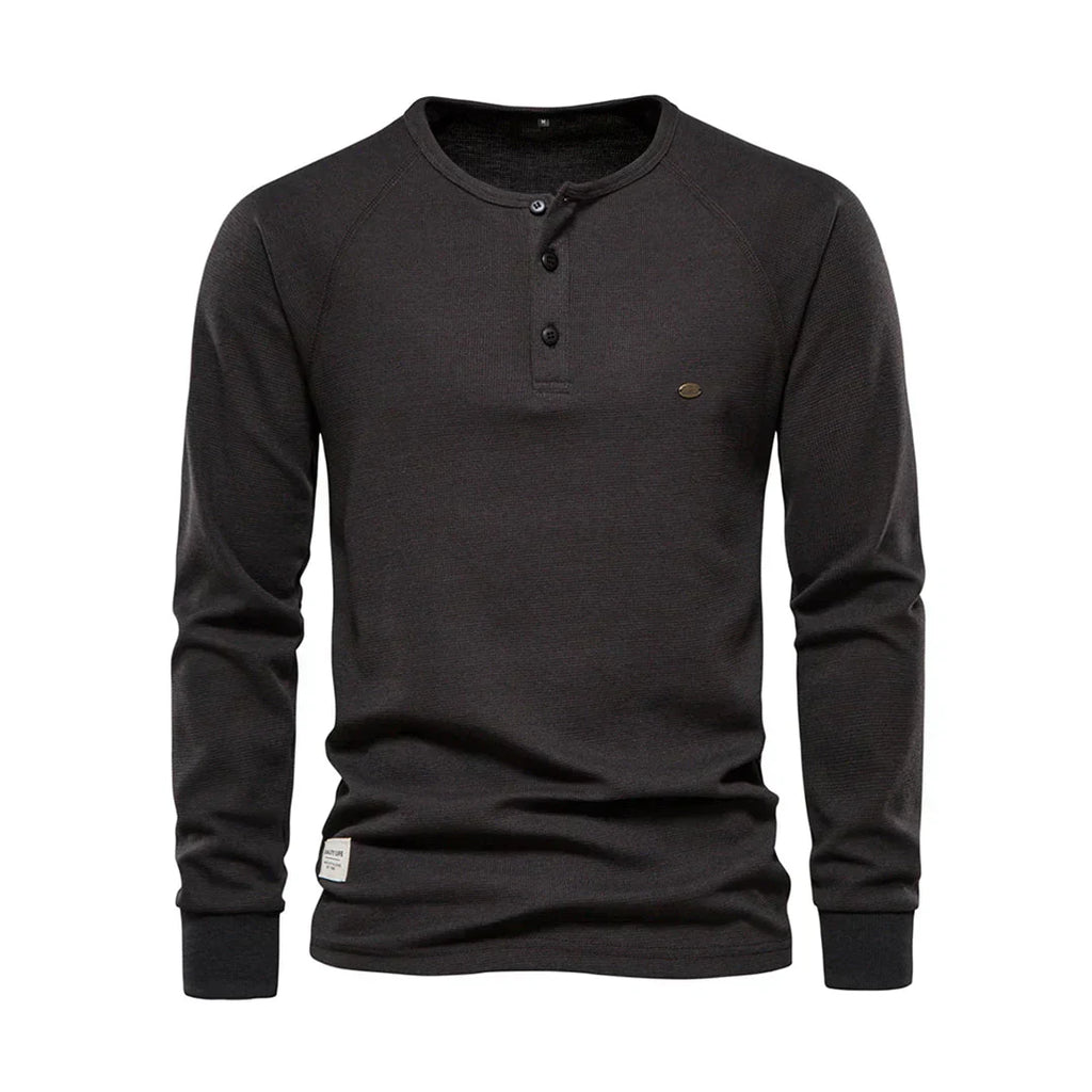 Men's Henley Shirt Long Sleeve Button Neck Casual Top